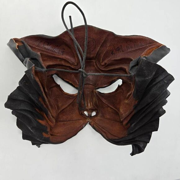 HAND MADE BROWN LEATHER CAT PANTHER SHAMAN SHAMANIC MASK JL CHUITES - Picture 4 of 8